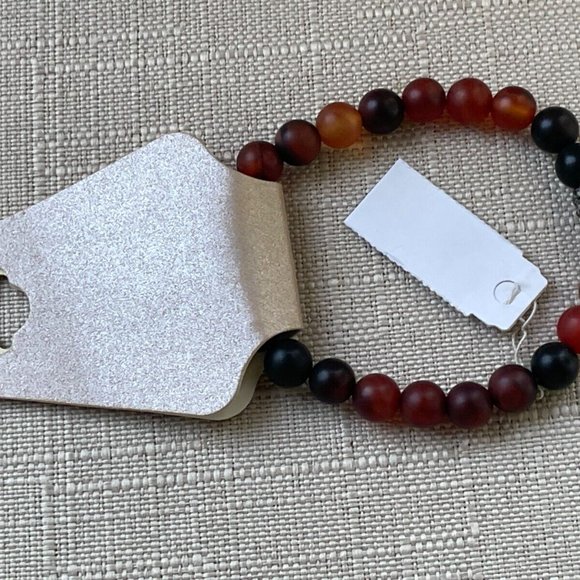 Natasha Bracelet Real Stone Brown Black Stretched Wrist Band Unisex Band - Picture 9 of 11